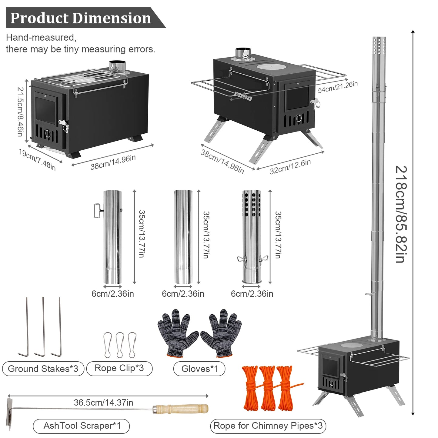 Hot Tent Stove,UNHO Wood Burning Stove,Small Wood Stove with 6 Stainless Chimney Pipes for Outdoor Heating & Cooking, Ice Fishing, Hunting , Outdoor Camp Firewood Stove Portable Stove for Multifunctional Firewood Burner wit