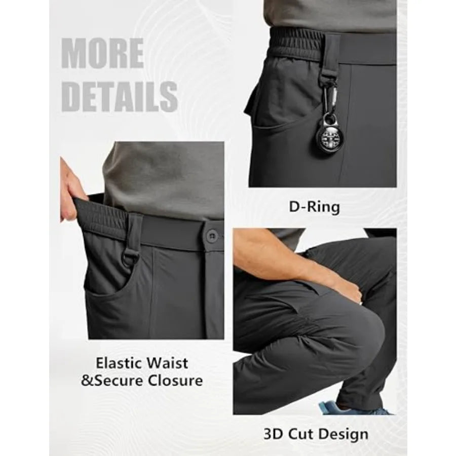 Men's Hiking Pants Lightweight Waterproof Nylon Cargo Work Pants Quick Dry Stretch Travel Fishing Pants 6 Pockets