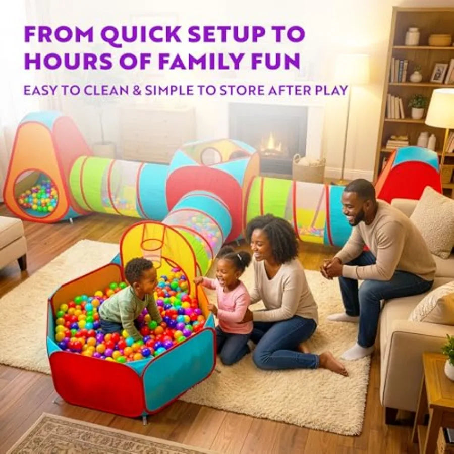 7pc Play Tent with 1 Big Ball Pit for Babies, 3 Play Tunnel for Toddlers, and 3 Pop Up Tents Playhouse Bundle, Indoor Outdoor P