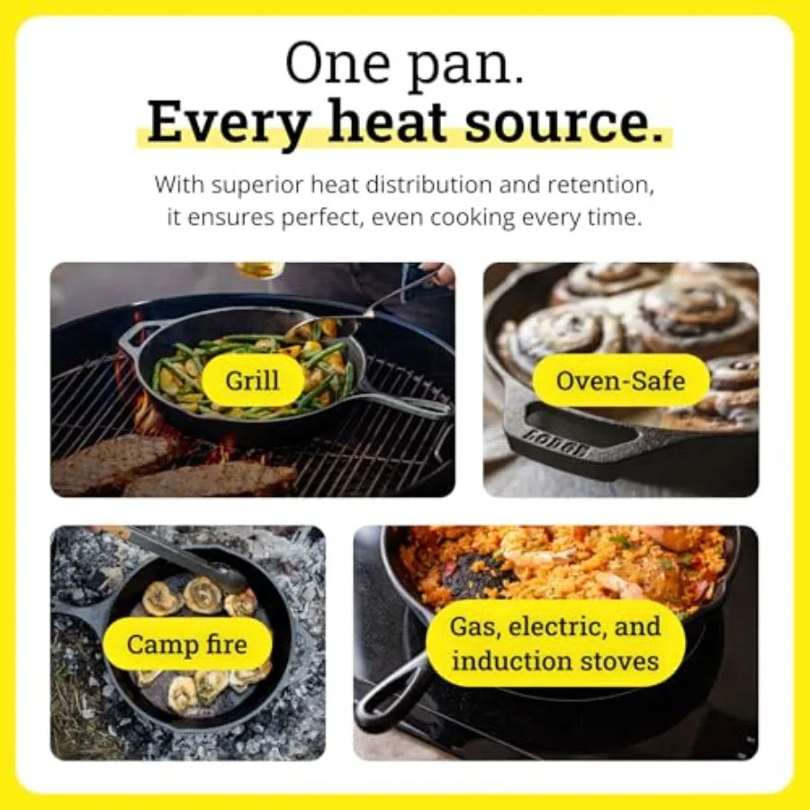 Seasoned Cast Iron Skillet 12 Inches - Quality Frying Pan for the Stove, Oven, Grill and Campfire - Includes Silicone Hot Handl