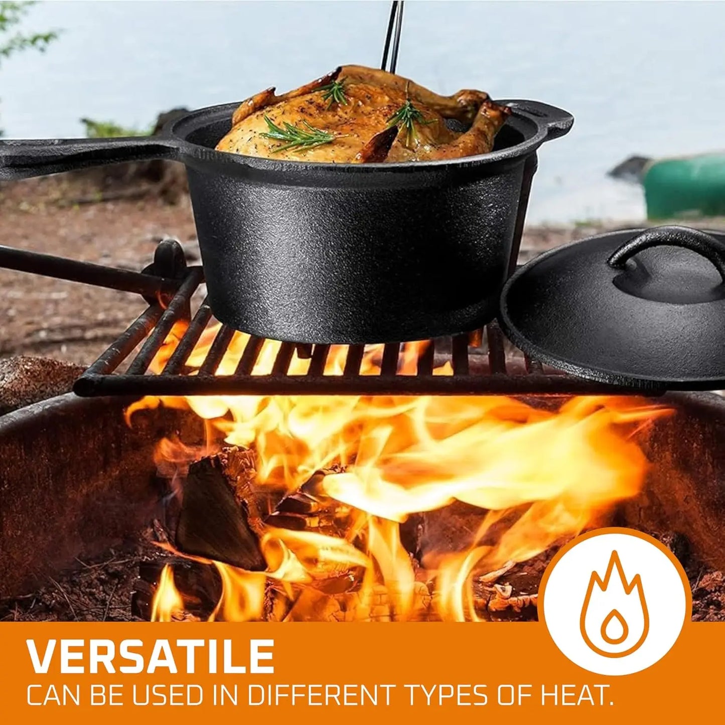 Camping Cooking Set Of 7. Pre Seasoned Cast Iron Pots And Pans Dutch Oven With Lids For Outdoor