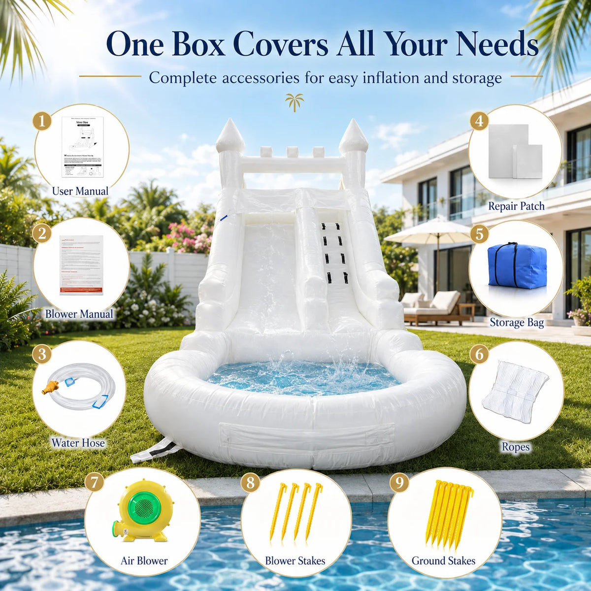 Inflatable Thick PVC Water Slide Wearproof Foldable Portable Outdoor Lawn Backyard Summer Playground for Family Birthday Party