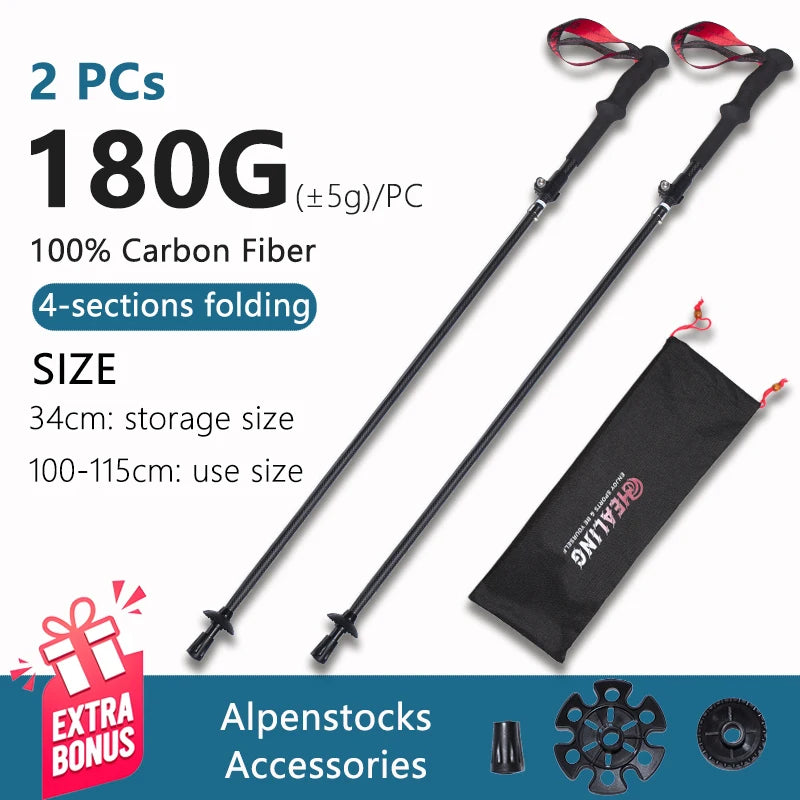 Ultralight Carbon Fiber Trekking Poles Outdoor Hiking Cane Folding Telescopic Nordic Mountain Climbing Pole Walking Stick
