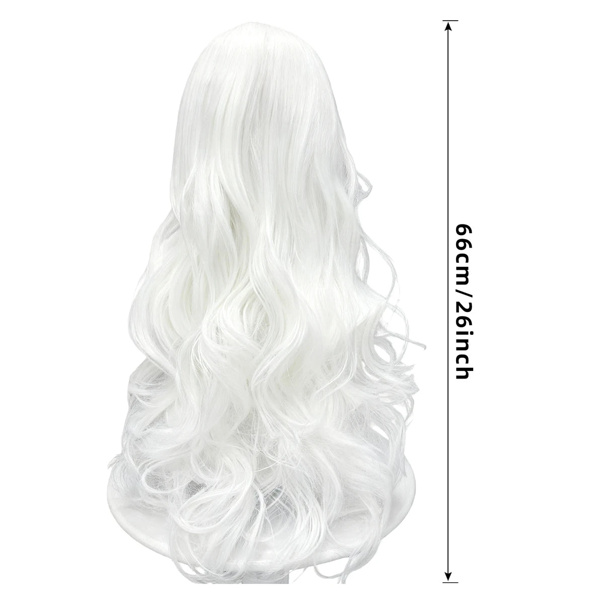 Pure White Premium Synthetic Fiber Long Curly Wig Big Waves Fluffy Voluminous Spiral Curls Middle Part with Bangs Heat Resistant Adjustable Cap for Women Girls Cosplay Party Halloween Costume Role Play Stage Show Photo Shoot
