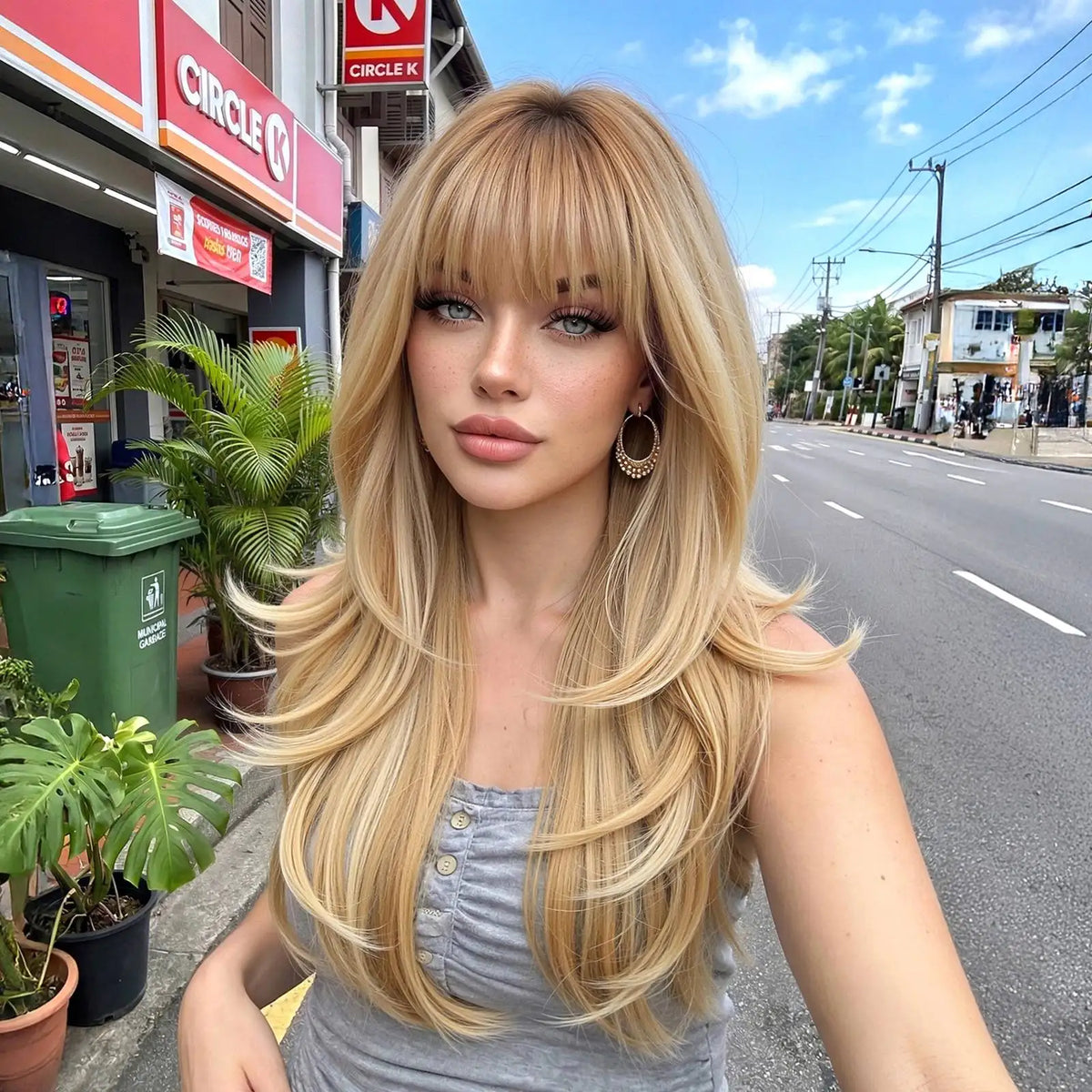 TopShe Long Wave Ginger Wig for Woman Copper Brown Synthetic Wig Rust Brown Heat Resistant Fiber with Layered Comfortable Breathable Suitable for Daily Gatherings Female Role-Playing Wig Hairstyles Halloween Wig