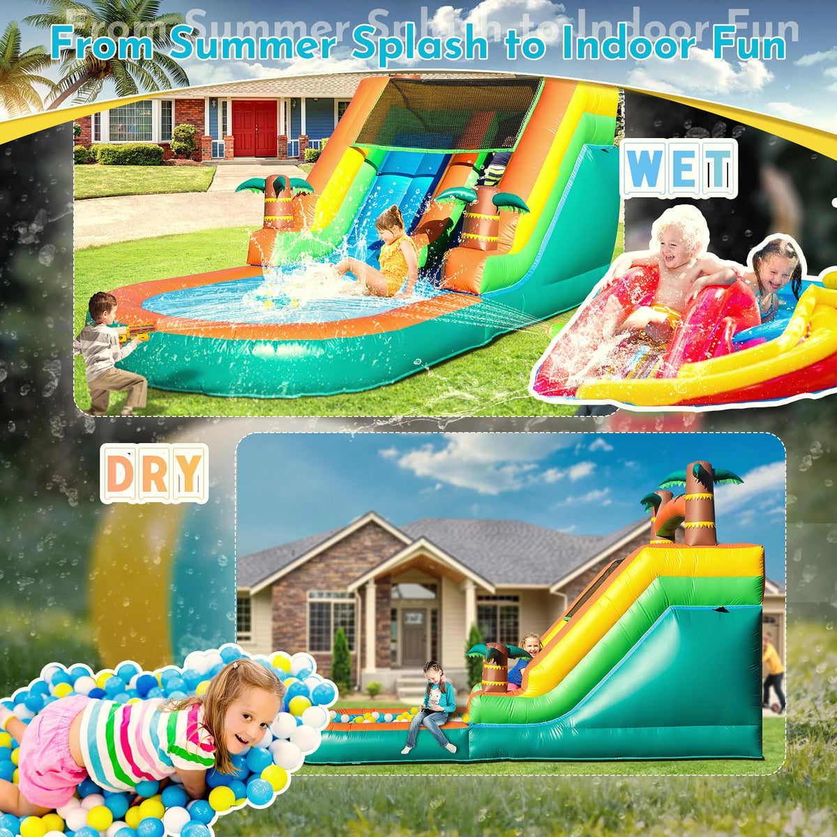21ft Giant Commercial PVC Inflatable Water Slide Bounce House Pool With Blower commercial Children's playground water slide