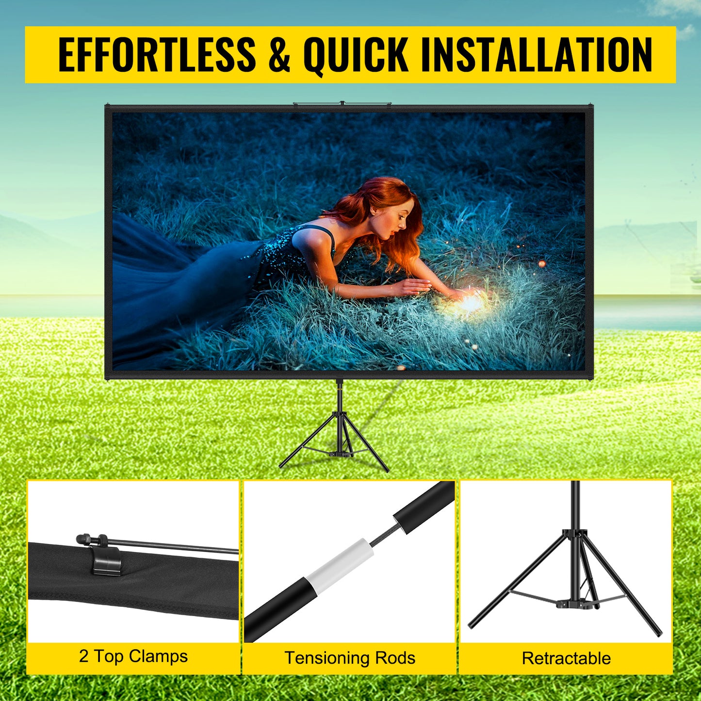 100 Inch Tripod Projector Screen with Stand 16:9 4K HD Portable Projection Home Cinema for Indoor & Outdoor Projection