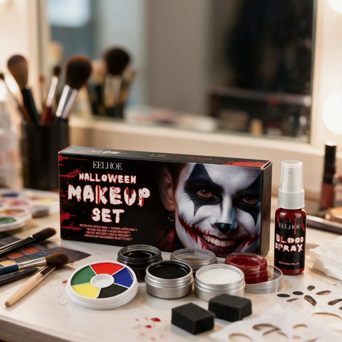 EELHOE Halloween Makeup Set Face Painting Long Lasting Makeup Products Waterproof Natural Effect Events Blendable Colors Palette