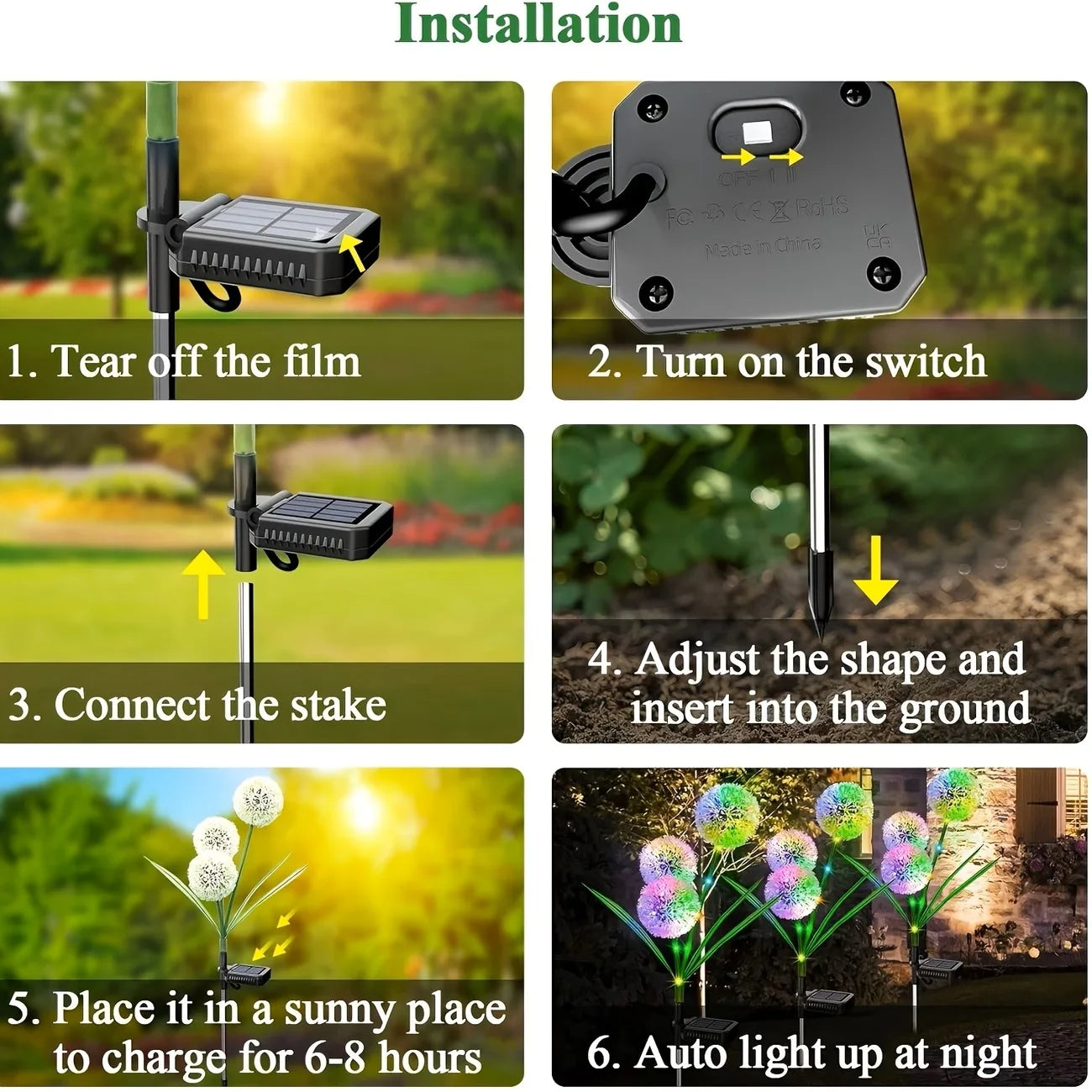 4PC 3 Head Solar LED Dandelion Outdoor Ground Mounted Light, Suitable for Courtyard, Garden, and Landscape Decoration
