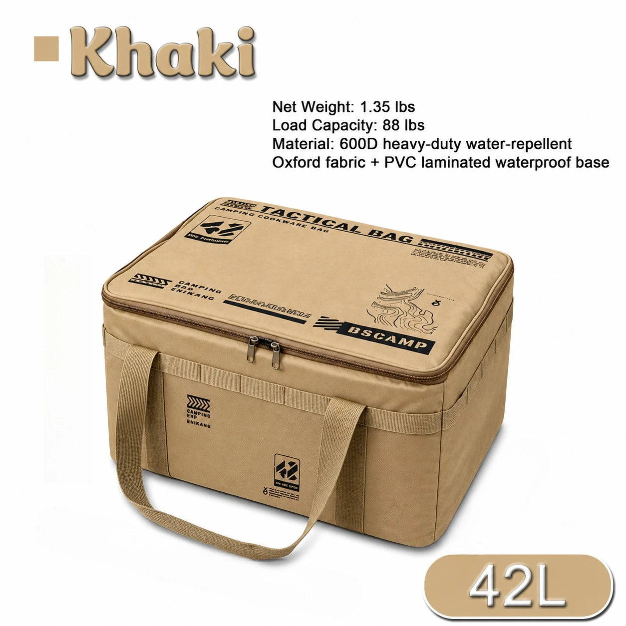 Large Capacity Camping Storage Bag Heavy Duty Water Repellent 600D Oxford Tactical Gear Organizer Foldable Portable Cookware Storage Bin For Car Trunk Hiking Fishing Picnic BBQ Road Trip Outdoor Travel Accessories