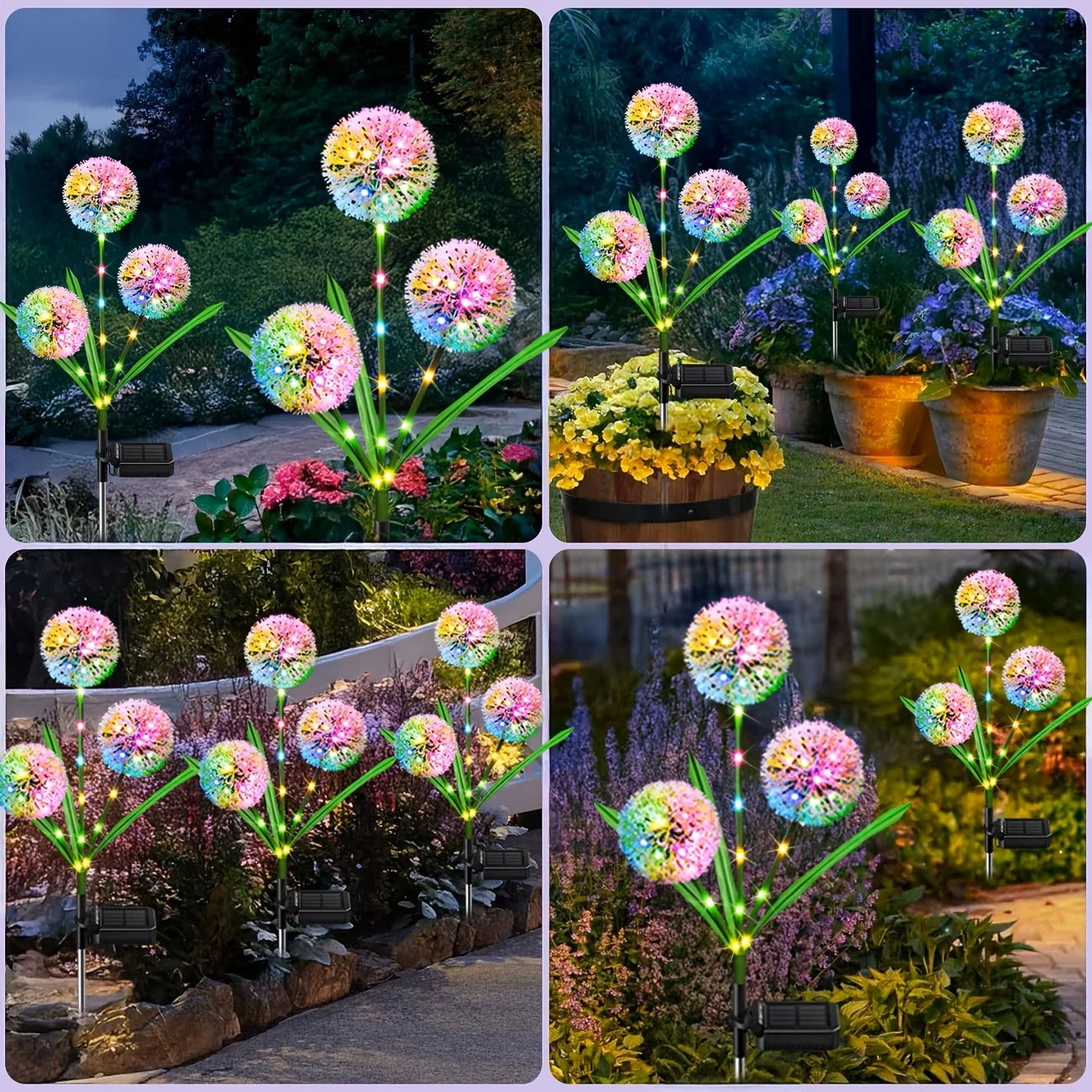 4PC 3 Head Solar LED Dandelion Outdoor Ground Mounted Light, Suitable for Courtyard, Garden, and Landscape Decoration