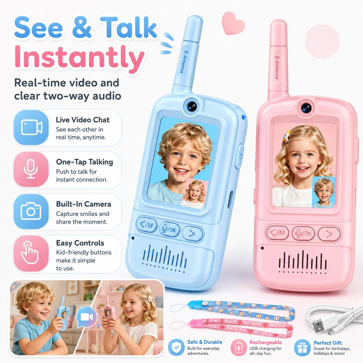 Child‑Friendly Visual Conversation Play Set, Portable Rechargeable Kids Interactive Communication Toy, Screen‑Supported Play Gadget for Playdate & Children’s Themed Party Present