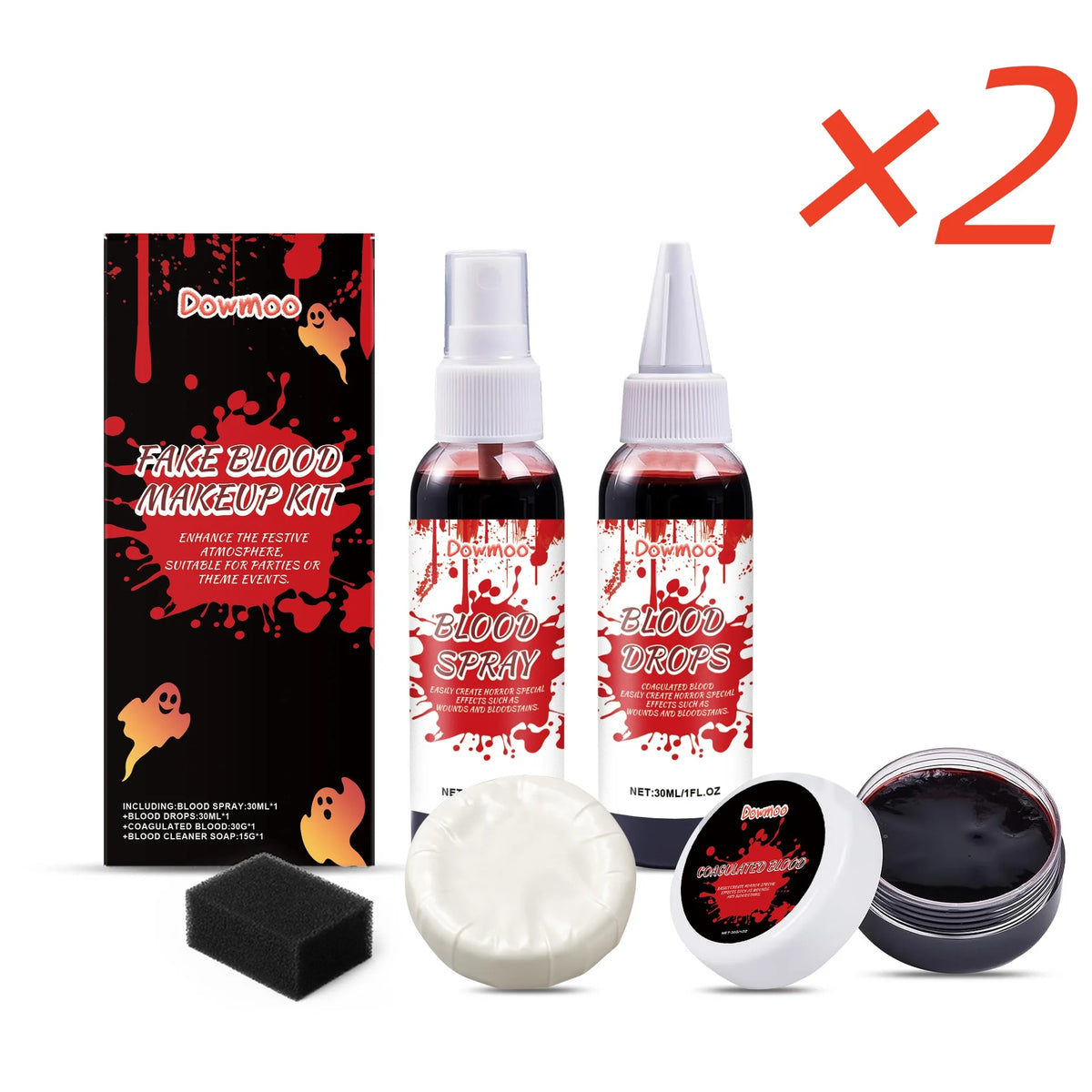 Dowmoo Halloween Fake Blood Makeup Kit Blood Spray Drops Coagulated Gel Soap Cleaner SFX Cosplay Horror Party Costume Props Realistic Special Effects Face Paint Wound Simulation