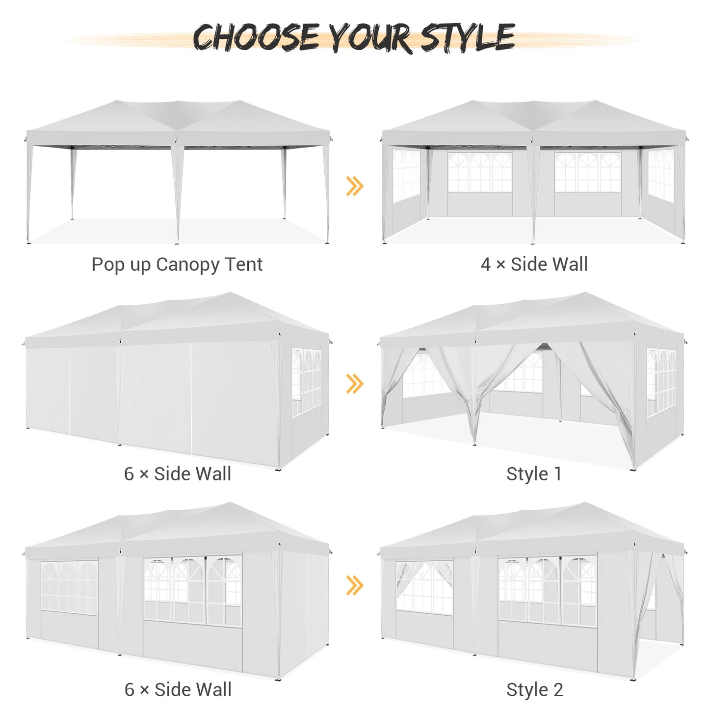 Canopy 10x20 Pop Up Canopy Tent with 6 Sidewalls Easy Pop Up Tent 10x20 Waterproof Commercial Instant Shelter UPF 50+ Portable