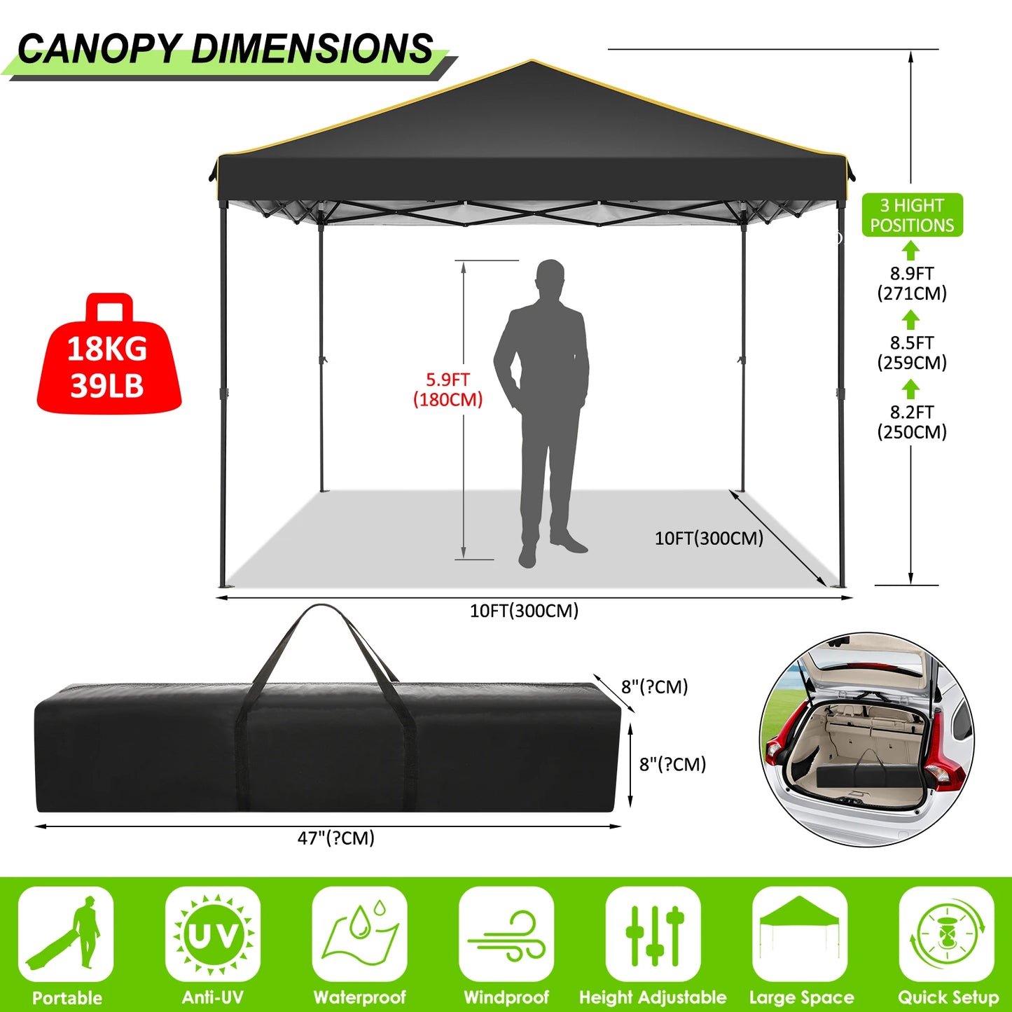 10x10ft Pop Up Canopy Gazebo Tent Awning With Mesh Window 4 Sidewall Carry Bag 4 Stakes Ropes For Party Event Garden Courtyard