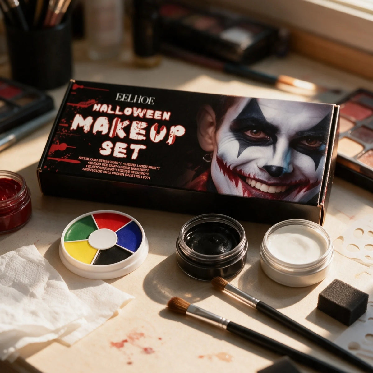 EELHOE Halloween Makeup Set Face Painting Long Lasting Makeup Products Waterproof Natural Effect Events Blendable Colors Palette
