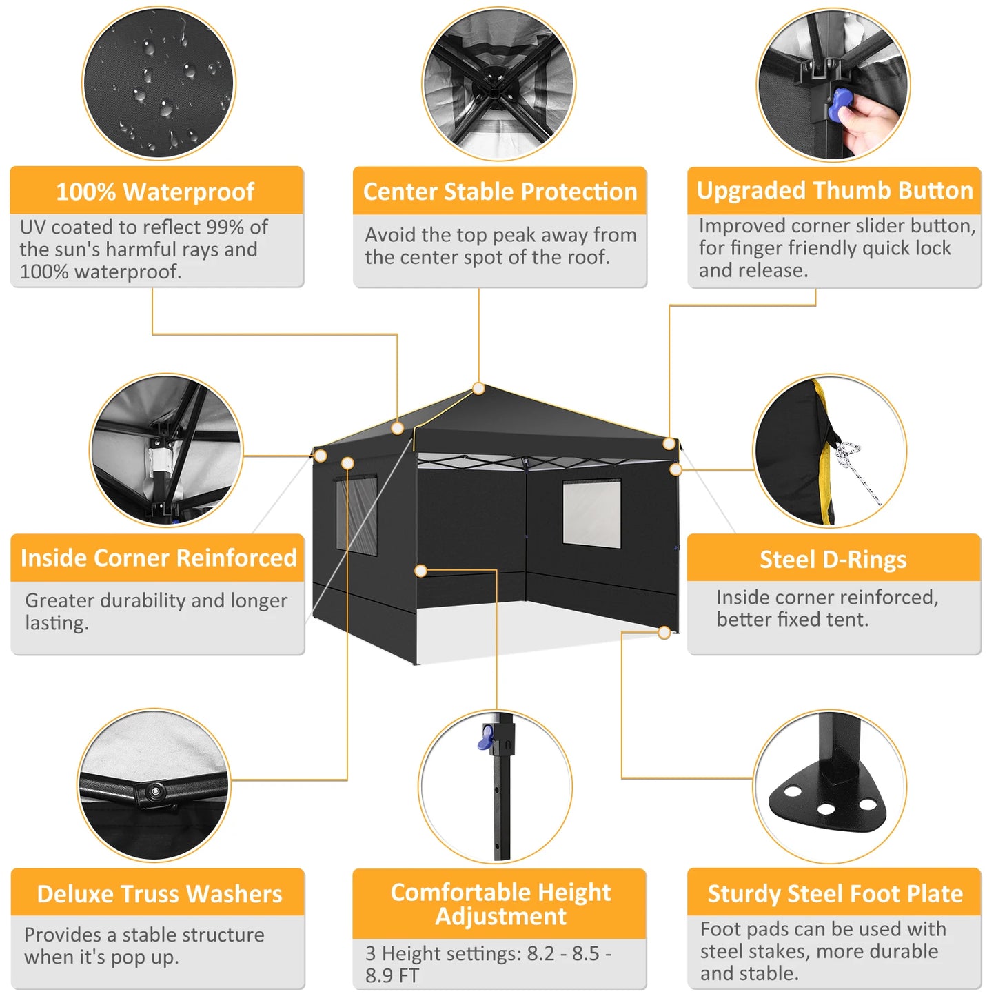 10x10ft Pop Up Canopy Gazebo Tent Awning With Mesh Window 4 Sidewall Carry Bag 4 Stakes Ropes For Party Event Garden Courtyard