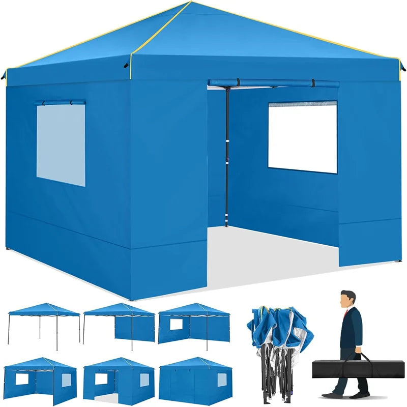 10x10ft Pop Up Canopy Gazebo Tent Awning With Mesh Window 4 Sidewall Carry Bag 4 Stakes Ropes For Party Event Garden Courtyard