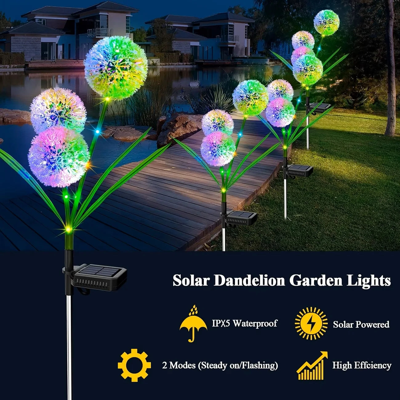 4PC 3 Head Solar LED Dandelion Outdoor Ground Mounted Light, Suitable for Courtyard, Garden, and Landscape Decoration