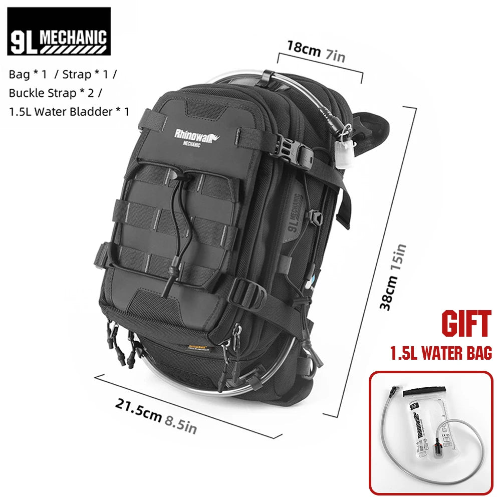Rhinowalk Motorcycle Tank Bag 9L Waterproof With 1.5L Water Bag Motorcycle Backpack With Rain cover Multi-function Laggage Bag