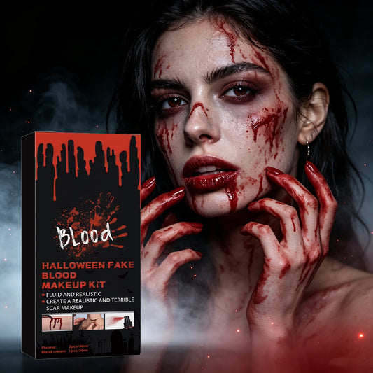 1 Set Halloween Fake Blood Makeup Set Realistic Cosmetic Effects Versatile Role‑Playing & Stage Makeup Props Halloween Themed Makeup Set for Cosplay Stage