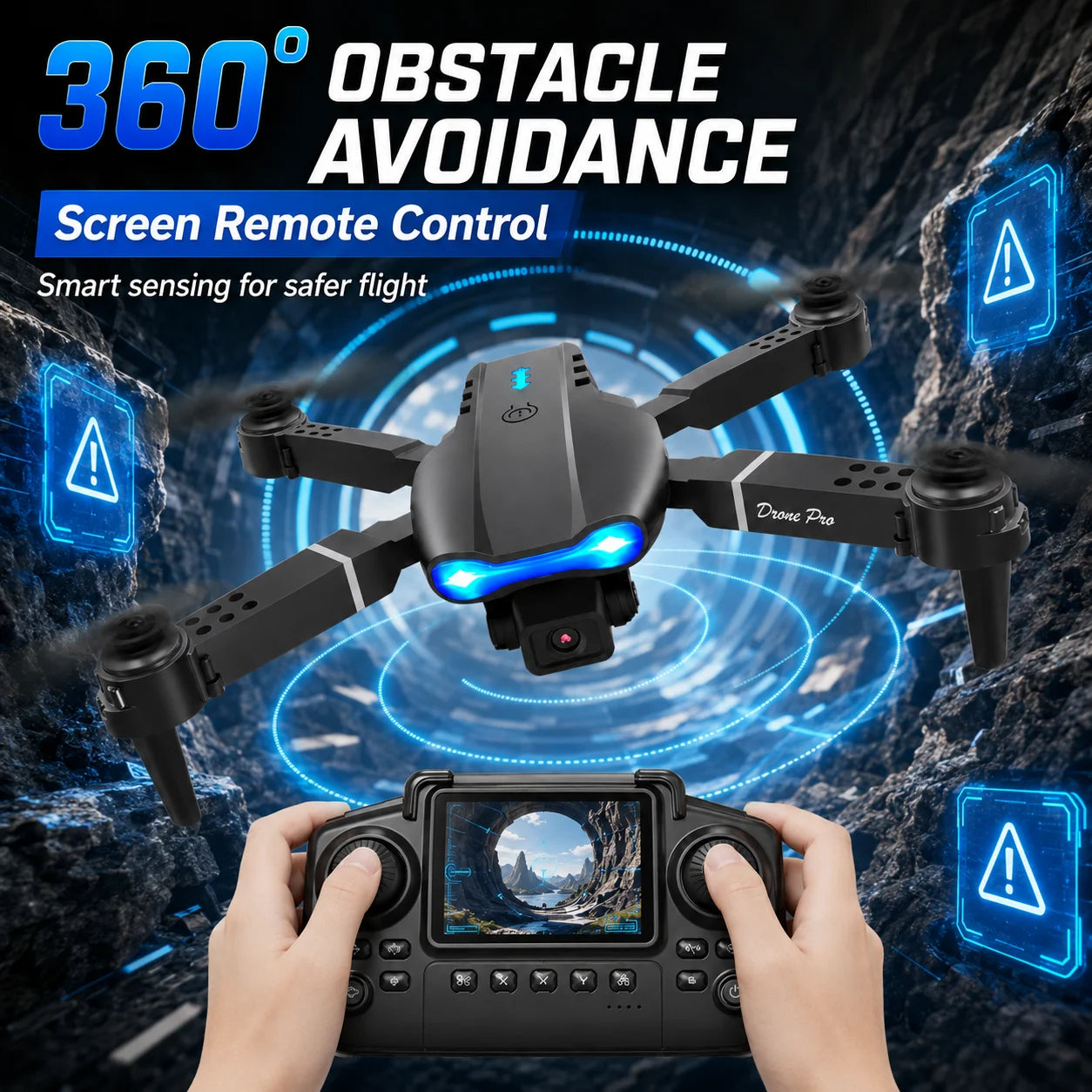 ZNLYRION 4K RC Drone with Screen Remote Control  Dual Camera Optical Flow Positioning Obstacle Avoidance Foldable FPV WIFI APP Control One Key Return 360° Flip Quadcopter Toy for Beginners