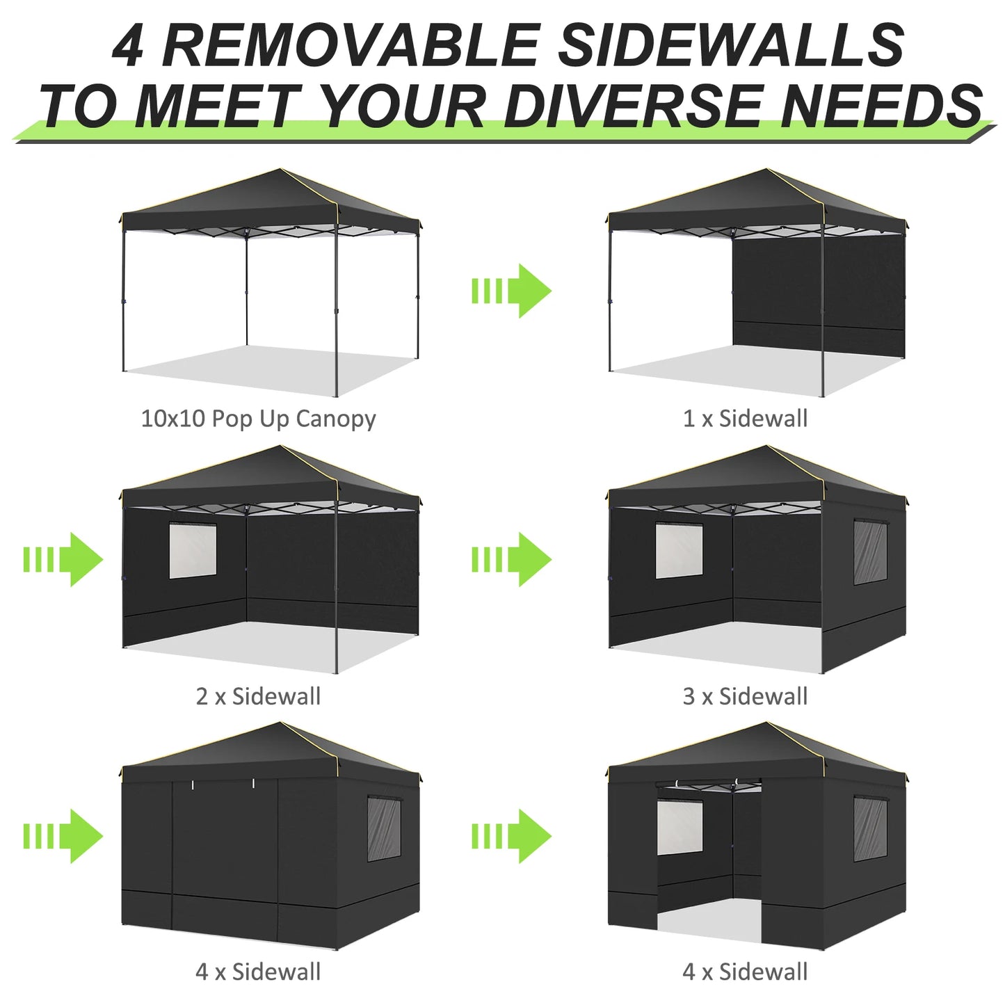 10x10ft Pop Up Canopy Gazebo Tent Awning With Mesh Window 4 Sidewall Carry Bag 4 Stakes Ropes For Party Event Garden Courtyard