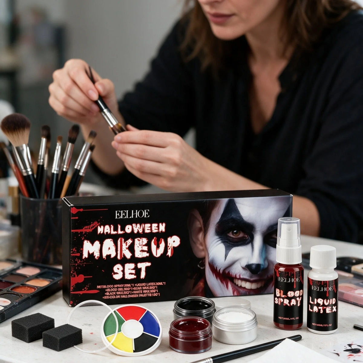 EELHOE Halloween Makeup Set Face Painting Long Lasting Makeup Products Waterproof Natural Effect Events Blendable Colors Palette