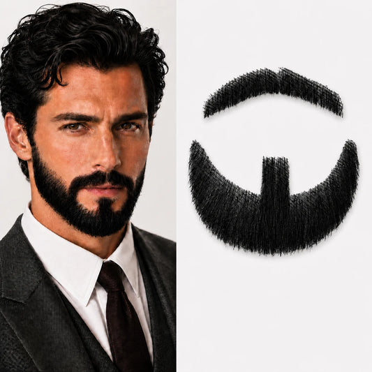 Realistic Full Lace Mustache And Fake Beard Handmade Hair Wig for Men - Halloween Party Stage Performance Accessory