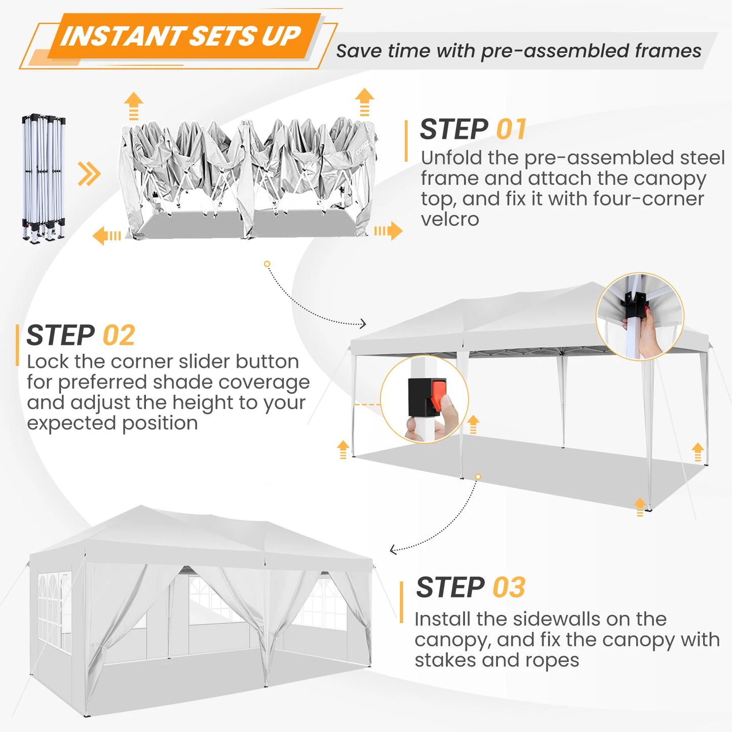 Canopy 10x20 Pop Up Canopy Tent with 6 Sidewalls Easy Pop Up Tent 10x20 Waterproof Commercial Instant Shelter UPF 50+ Portable
