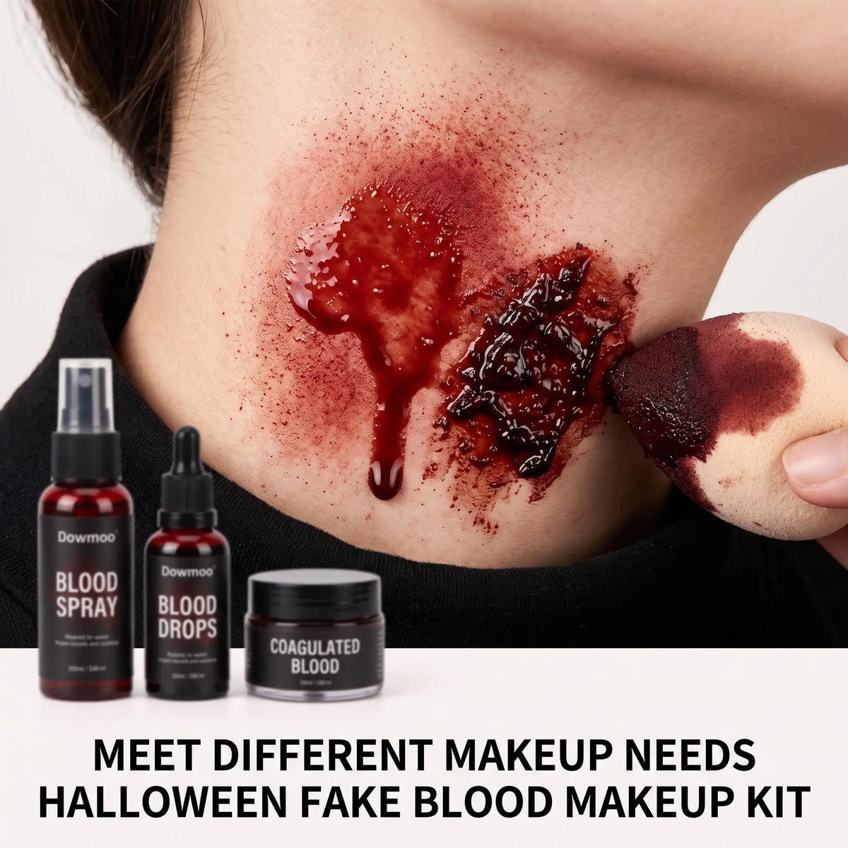 Dowmoo Halloween Fake Blood Makeup Kit Blood Spray Drops Coagulated Gel Soap Cleaner SFX Cosplay Horror Party Costume Props Realistic Special Effects Face Paint Wound Simulation