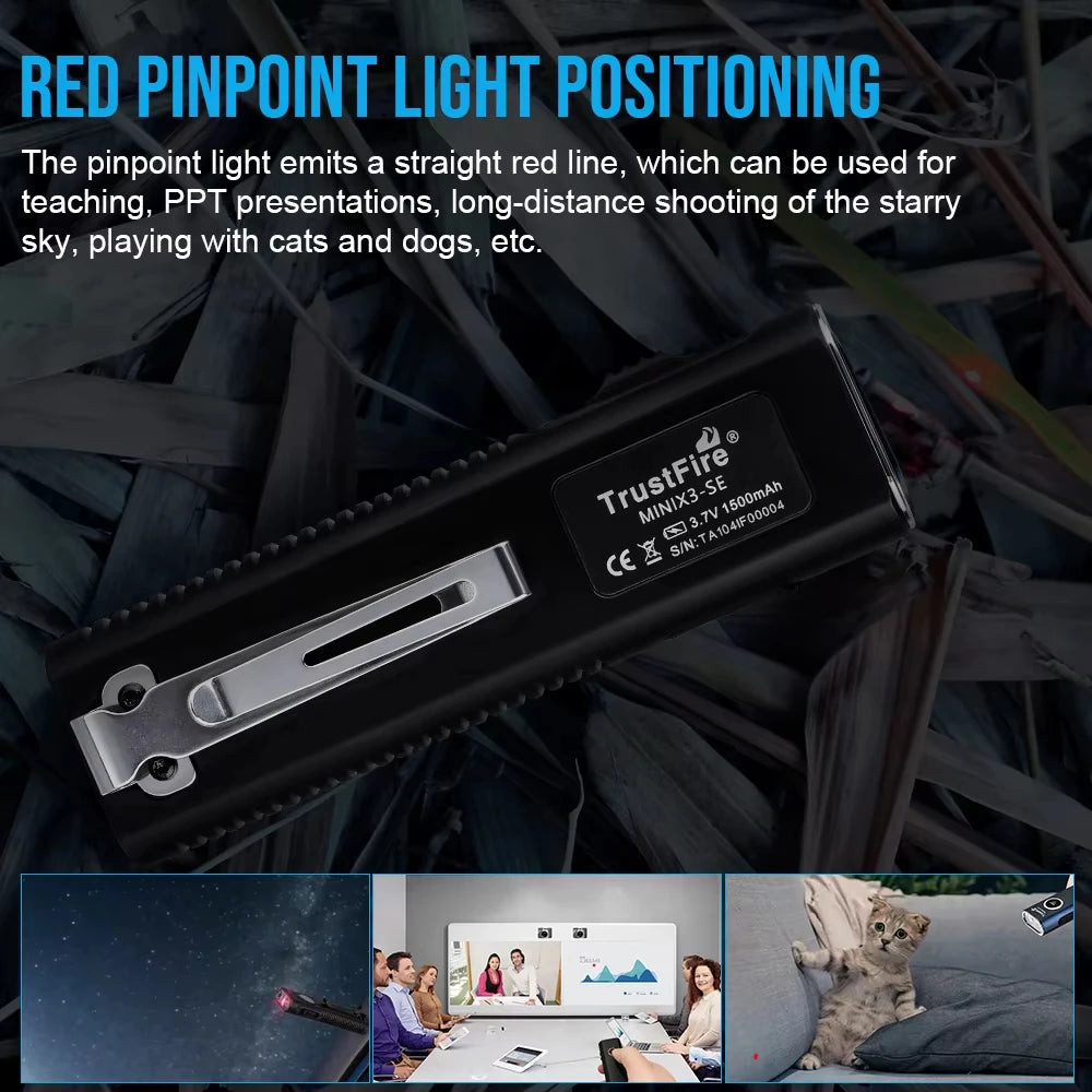 Trustfire 1200LM EDC Flashlight MINIX3-SE IPX6 Rechargeable Torch with White/UV Light Pointer Lantern Magnetic Tail for Camping