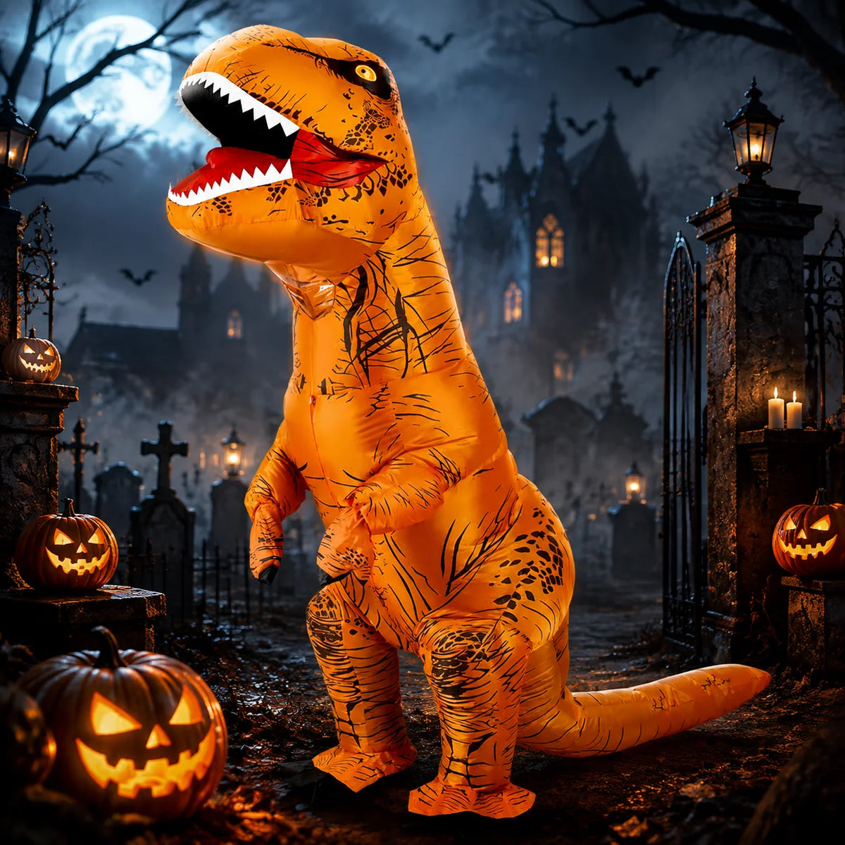 Adult Inflatable Tyrannosaurus Rex Costume, Funny Blow Up Giant T-Rex Dinosaur Suit, Halloween Cosplay Fancy Dress Outfit for Carnival Theme Party Bar Performance