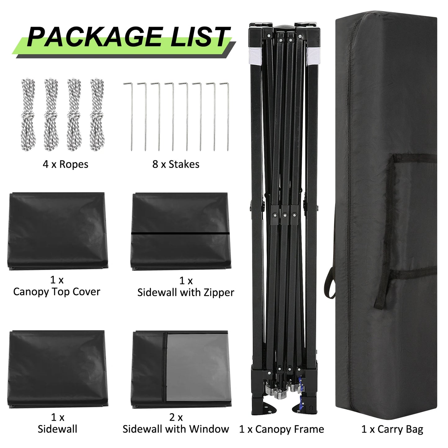 10x10ft Pop Up Canopy Gazebo Tent Awning With Mesh Window 4 Sidewall Carry Bag 4 Stakes Ropes For Party Event Garden Courtyard