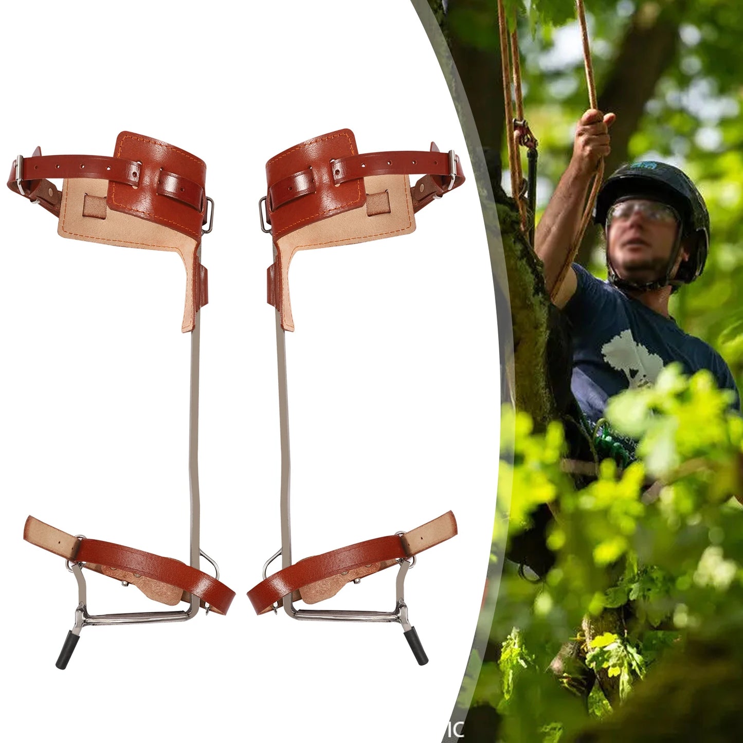 Climbing Pitons Tree Climbing Gear Kit W/ Safety Harness Rope Gloves Stainless Steel Double Claw Ascending Tools for Outdoor