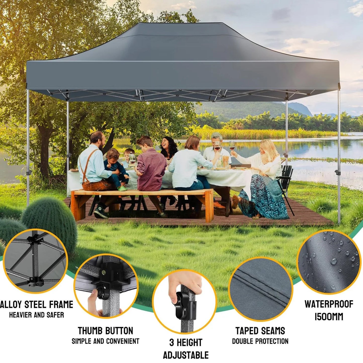 Heavy Duty 10x15 Canopy Tent with 4 Removable Walls Waterproof Commercial Outdoor Shelter, UPF 50+ Protection for Events,