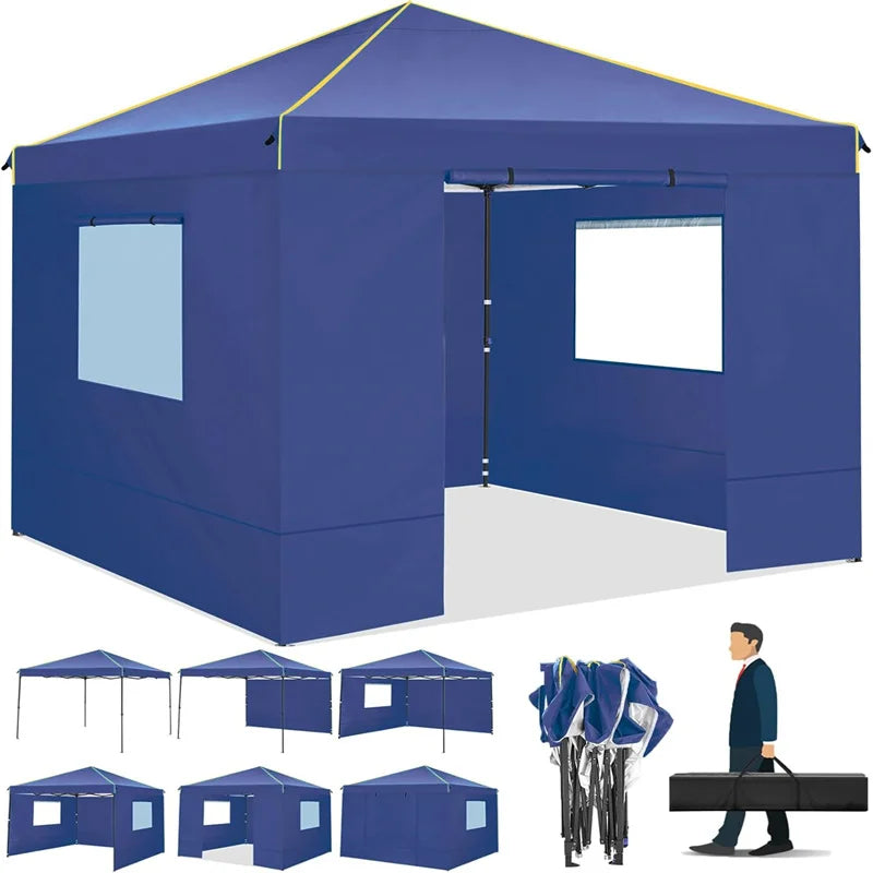 10x10FT Pop Up Canopy Tent with Sidewalls and Roll-up Ventilated Windows with Mosquito net, Ez Outdoor Commercial Instant Gazebo