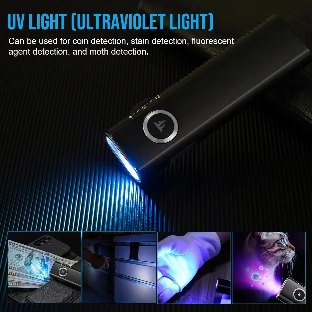 Trustfire 1200LM EDC Flashlight MINIX3-SE IPX6 Rechargeable Torch with White/UV Light Pointer Lantern Magnetic Tail for Camping