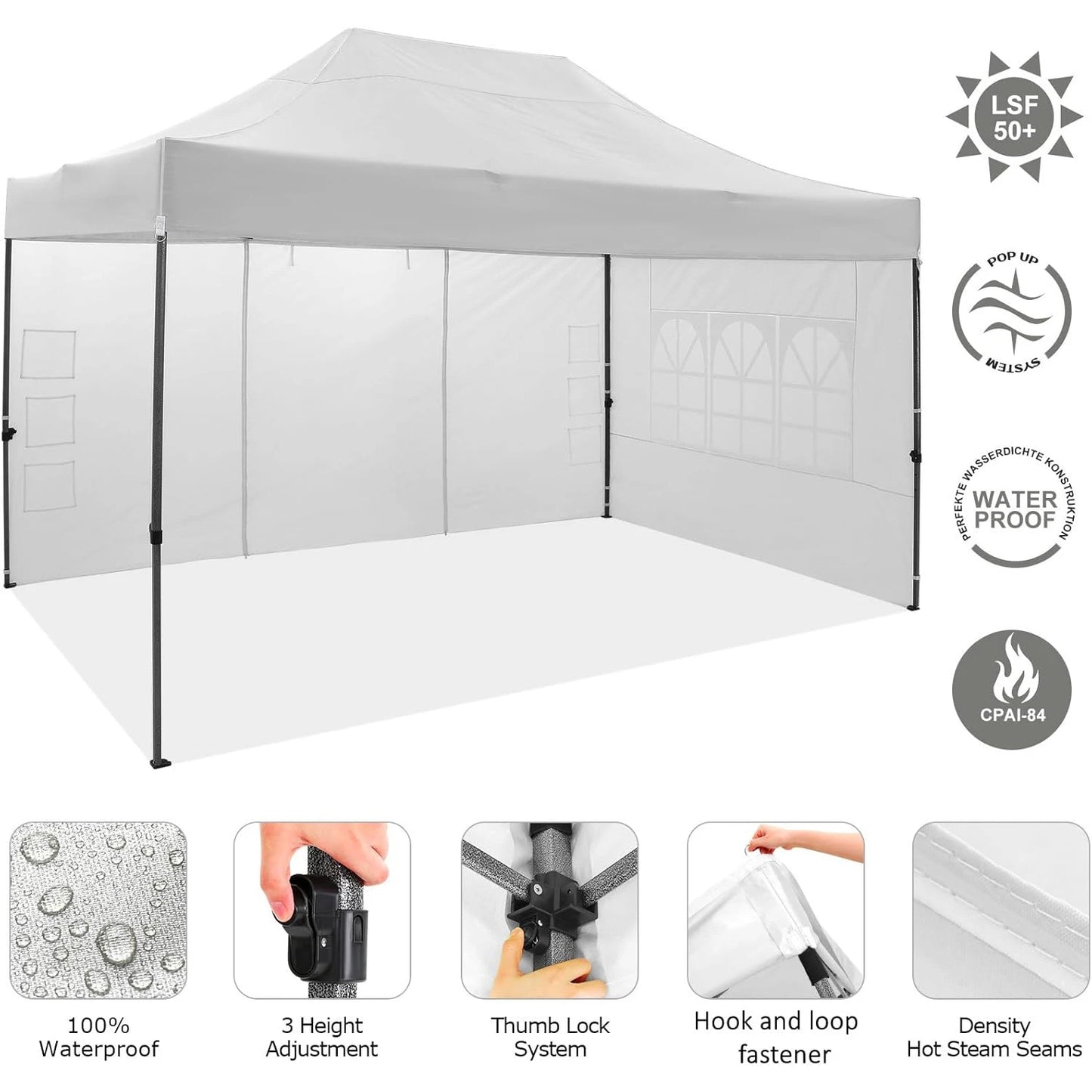 Heavy Duty 10x15 Canopy Tent with 4 Removable Walls Waterproof Commercial Outdoor Shelter, UPF 50+ Protection for Events,