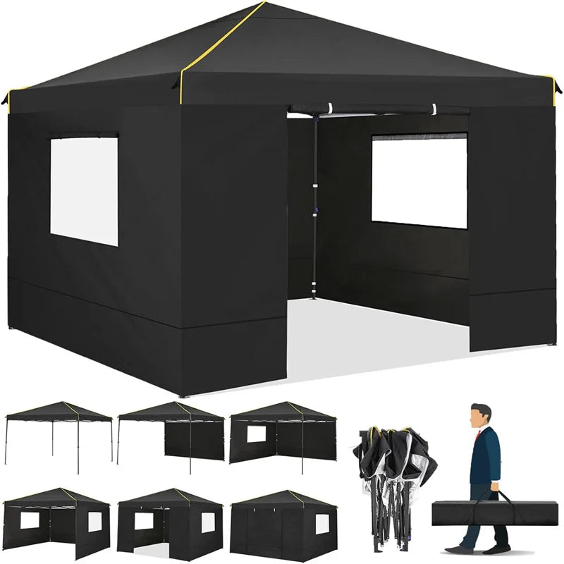10x10ft Pop Up Canopy Gazebo Tent Awning With Mesh Window 4 Sidewall Carry Bag 4 Stakes Ropes For Party Event Garden Courtyard