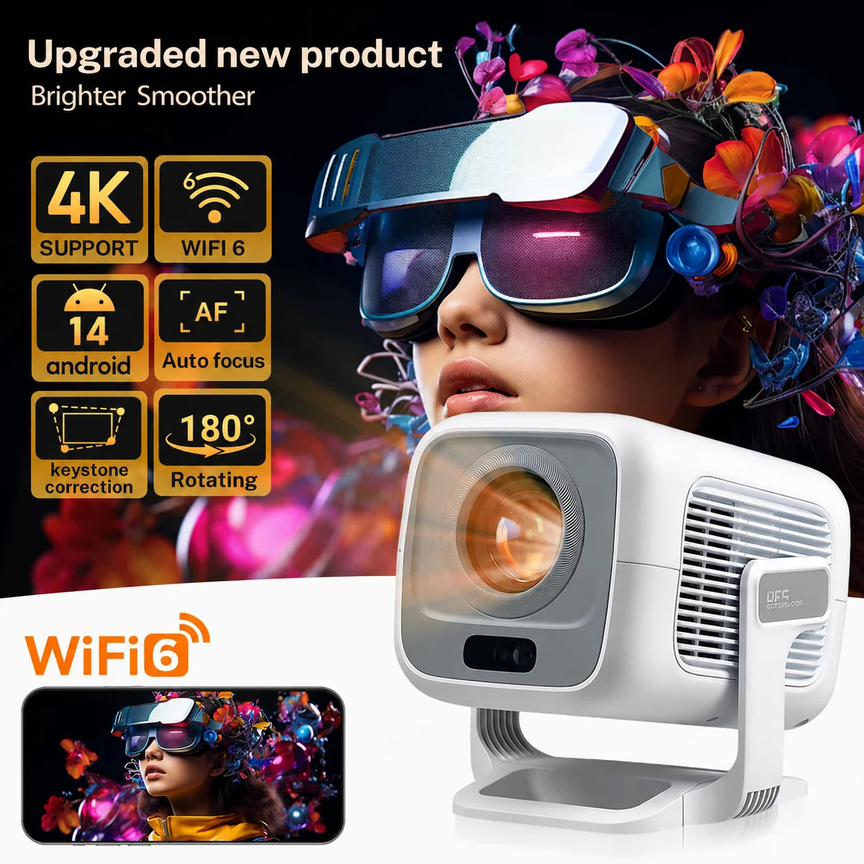 LynCast 4K X3AQ Projector 500ANSI Native 1080P Auto Focus Android 14 BT5.4 WIFI6 Portable Home Theater