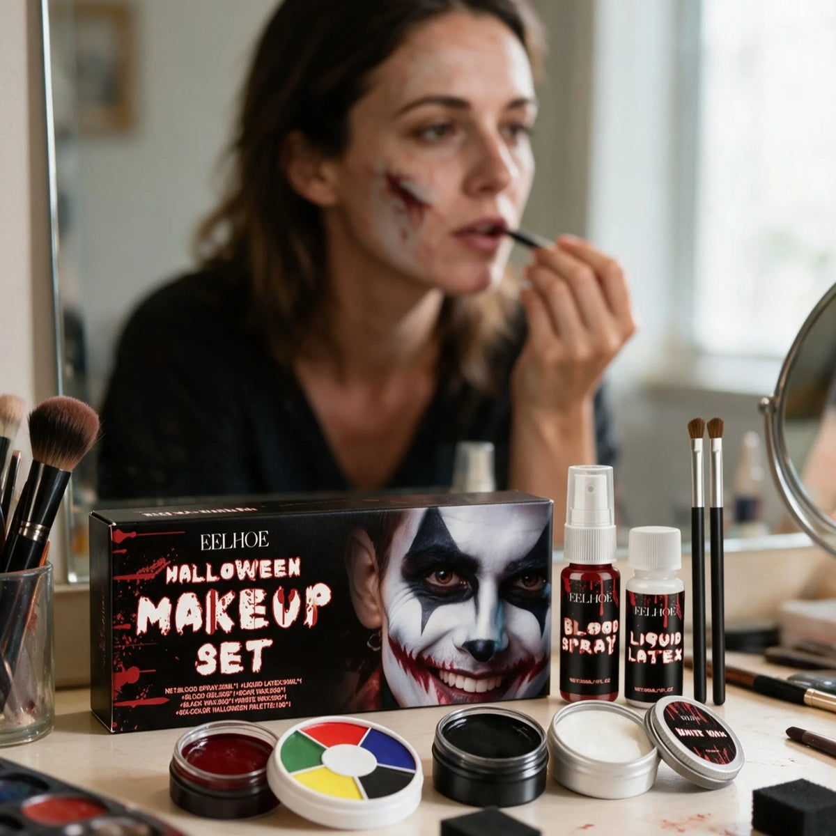 EELHOE Halloween Makeup Set Face Painting Long Lasting Makeup Products Waterproof Natural Effect Events Blendable Colors Palette