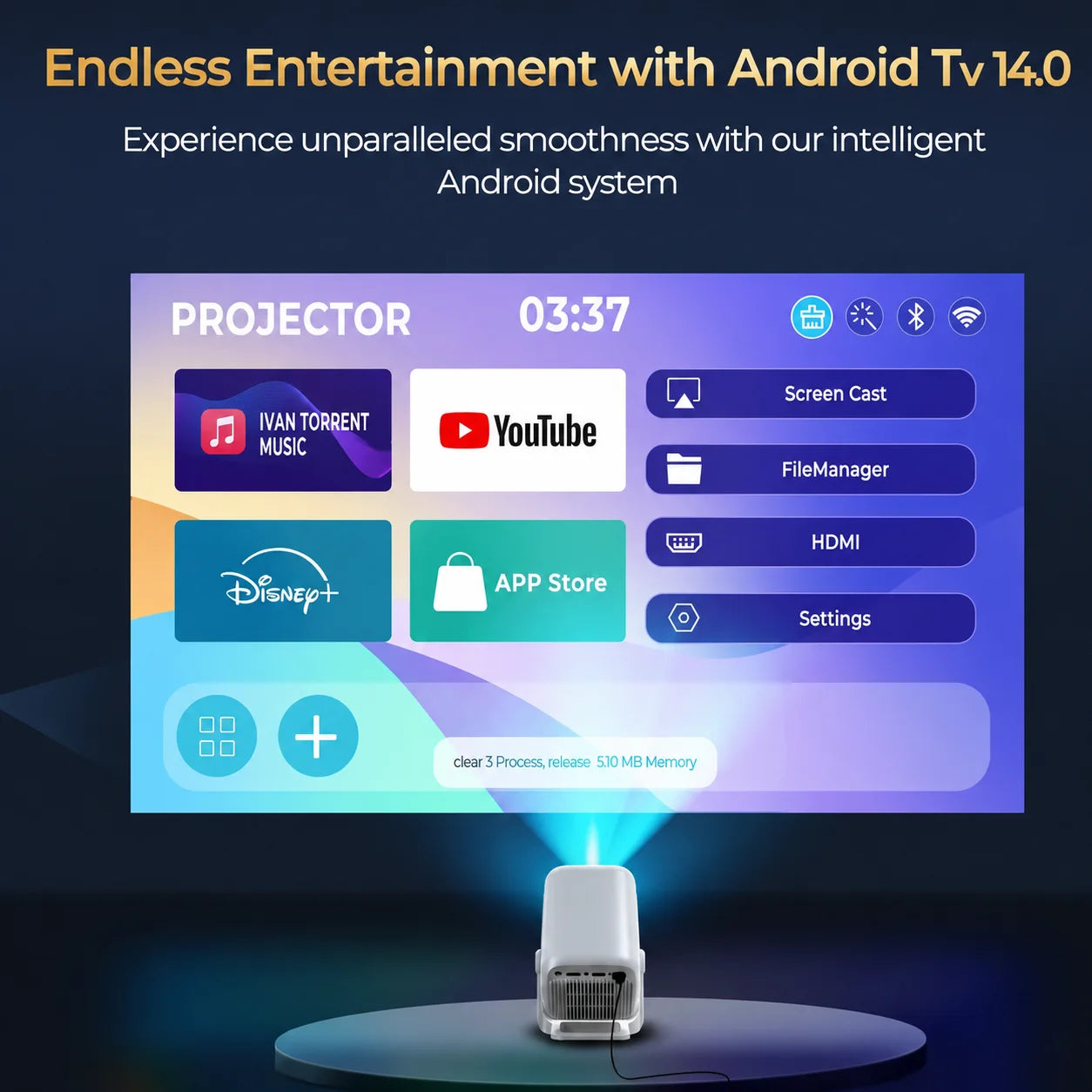 LynCast 4K X3AQ Projector 500ANSI Native 1080P Auto Focus Android 14 BT5.4 WIFI6 Portable Home Theater