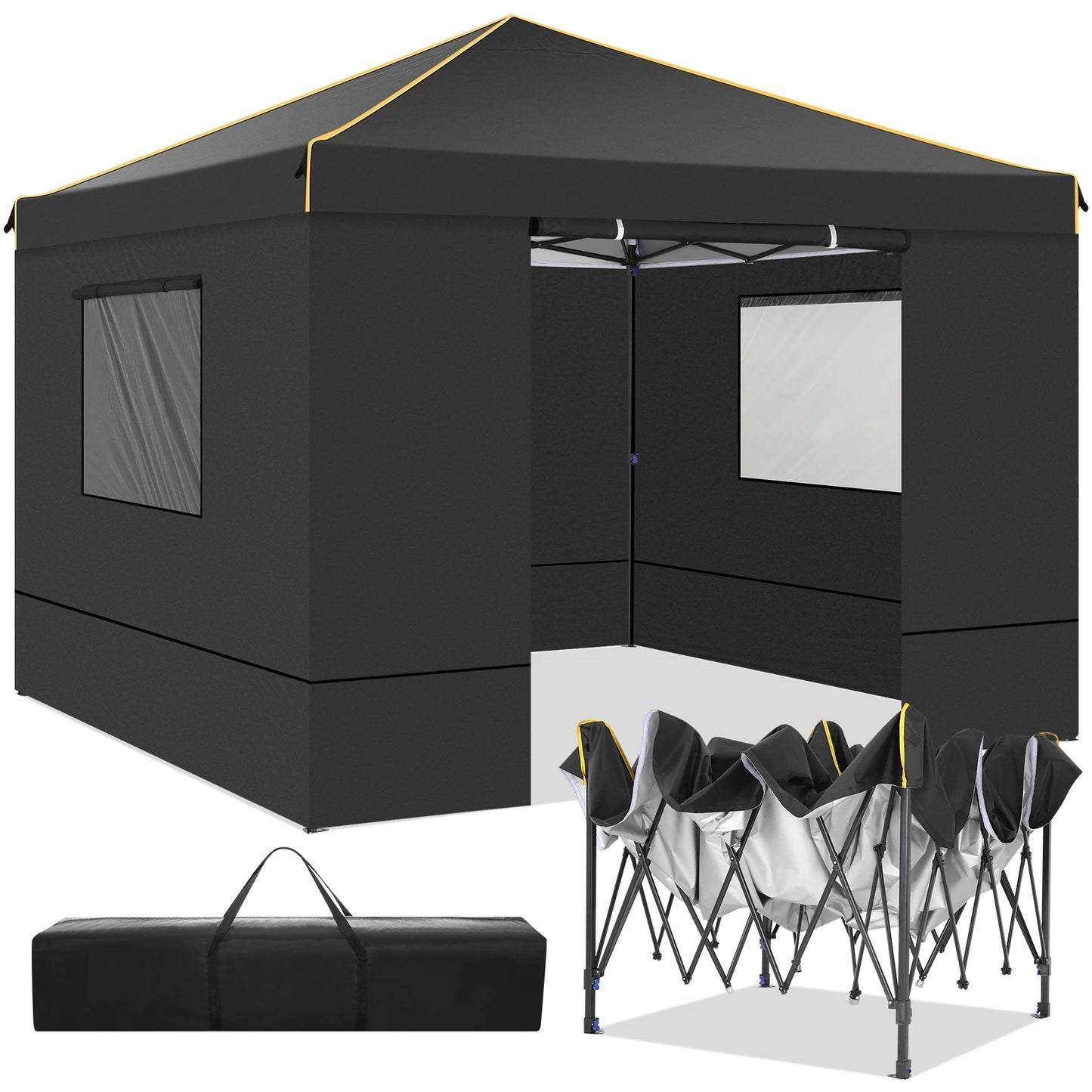 10x10ft Pop Up Canopy Gazebo Tent Awning With Mesh Window 4 Sidewall Carry Bag 4 Stakes Ropes For Party Event Garden Courtyard