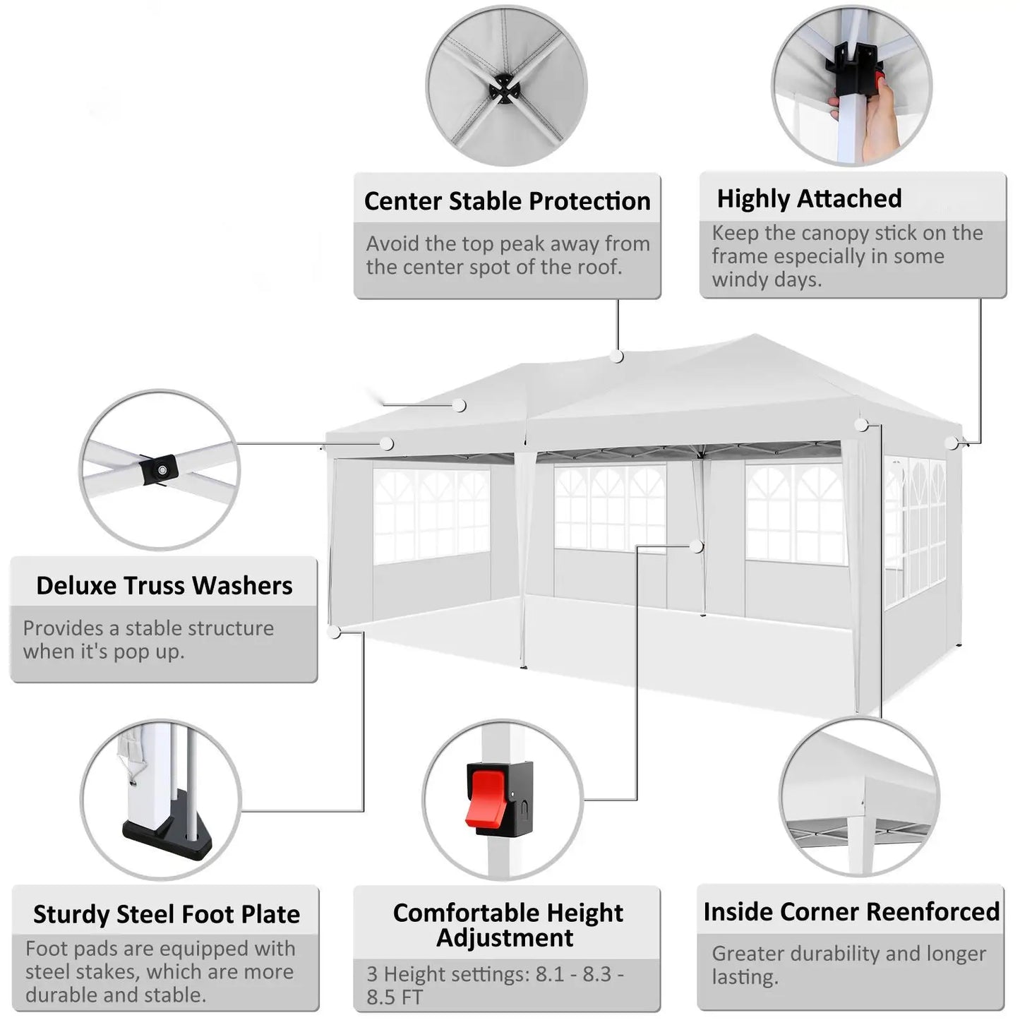 Canopy 10x20 Pop Up Canopy Tent with 6 Sidewalls Easy Pop Up Tent 10x20 Waterproof Commercial Instant Shelter UPF 50+ Portable