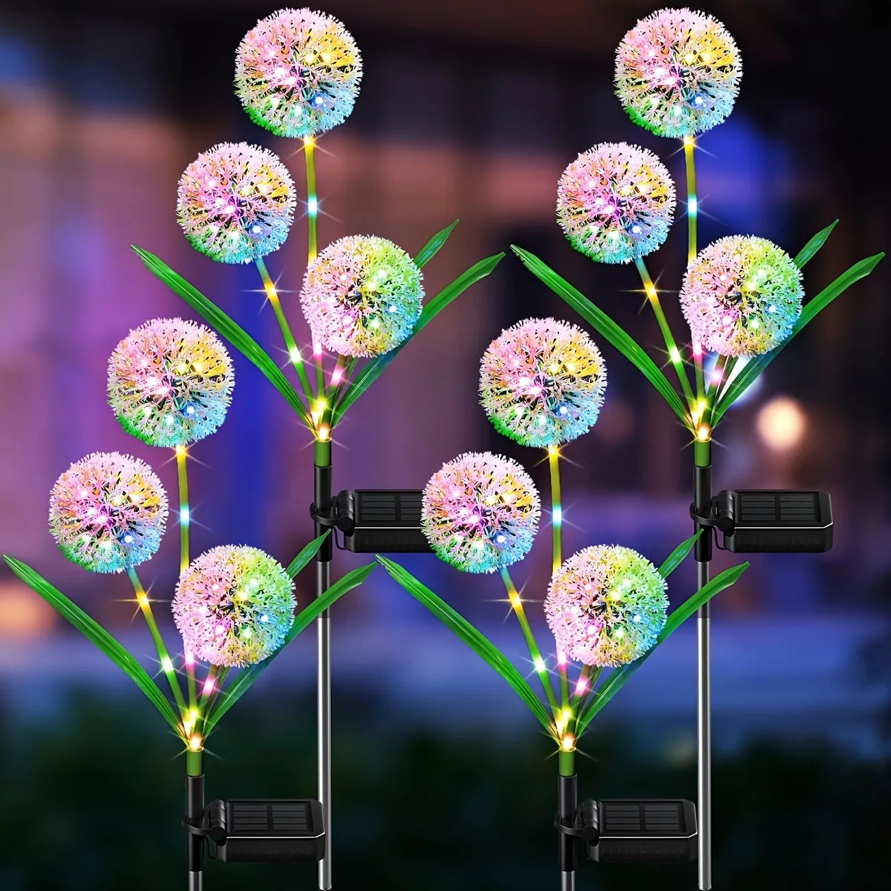 4PC 3 Head Solar LED Dandelion Outdoor Ground Mounted Light, Suitable for Courtyard, Garden, and Landscape Decoration