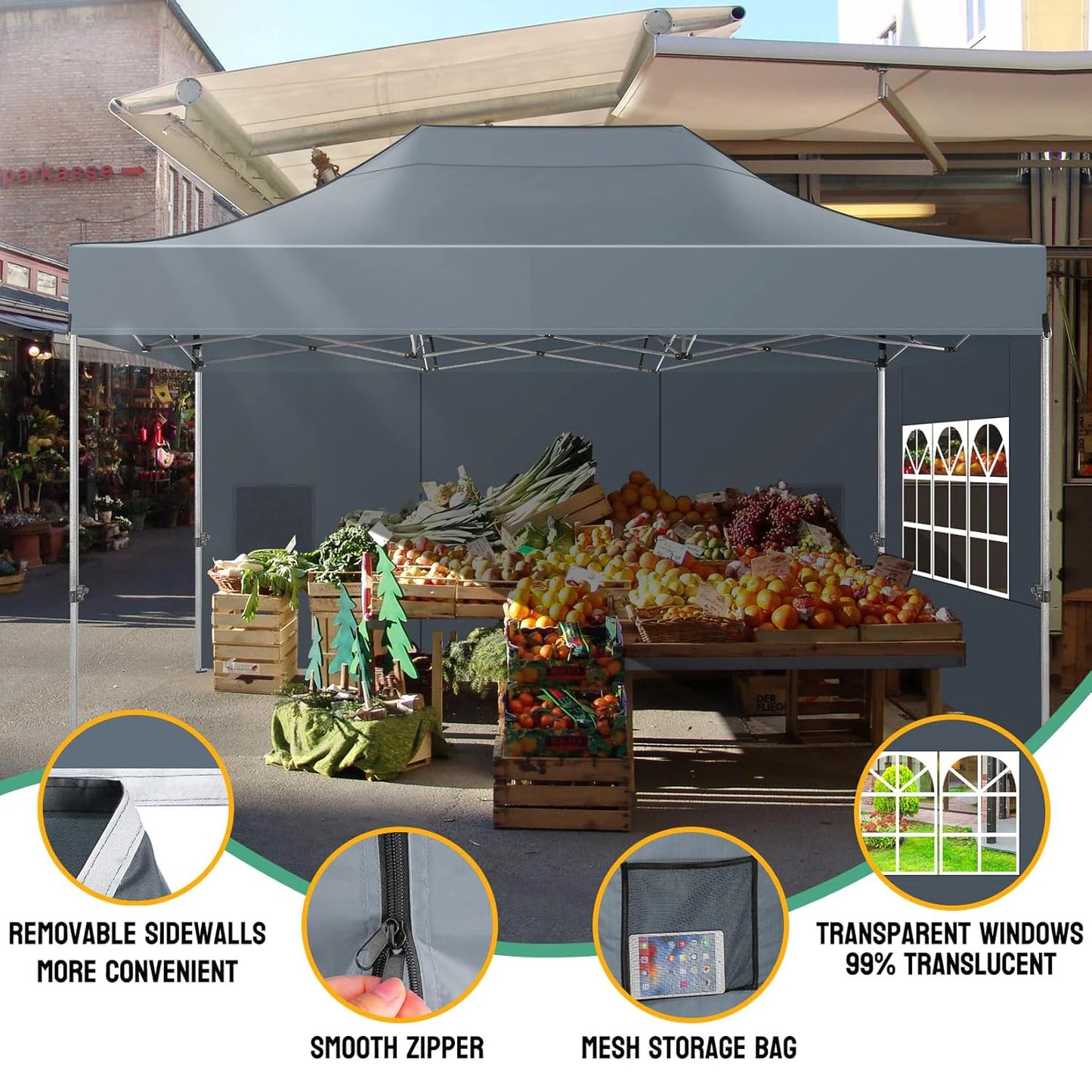 Heavy Duty 10x15 Canopy Tent with 4 Removable Walls Waterproof Commercial Outdoor Shelter, UPF 50+ Protection for Events,
