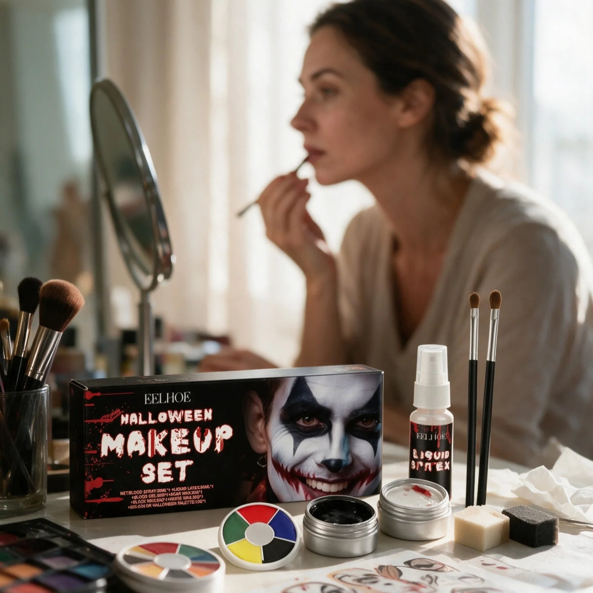 EELHOE Halloween Makeup Set Face Painting Long Lasting Makeup Products Waterproof Natural Effect Events Blendable Colors Palette