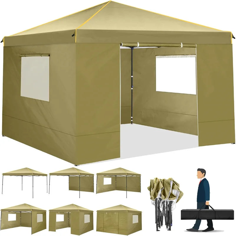 10x10ft Pop Up Canopy Gazebo Tent Awning With Mesh Window 4 Sidewall Carry Bag 4 Stakes Ropes For Party Event Garden Courtyard