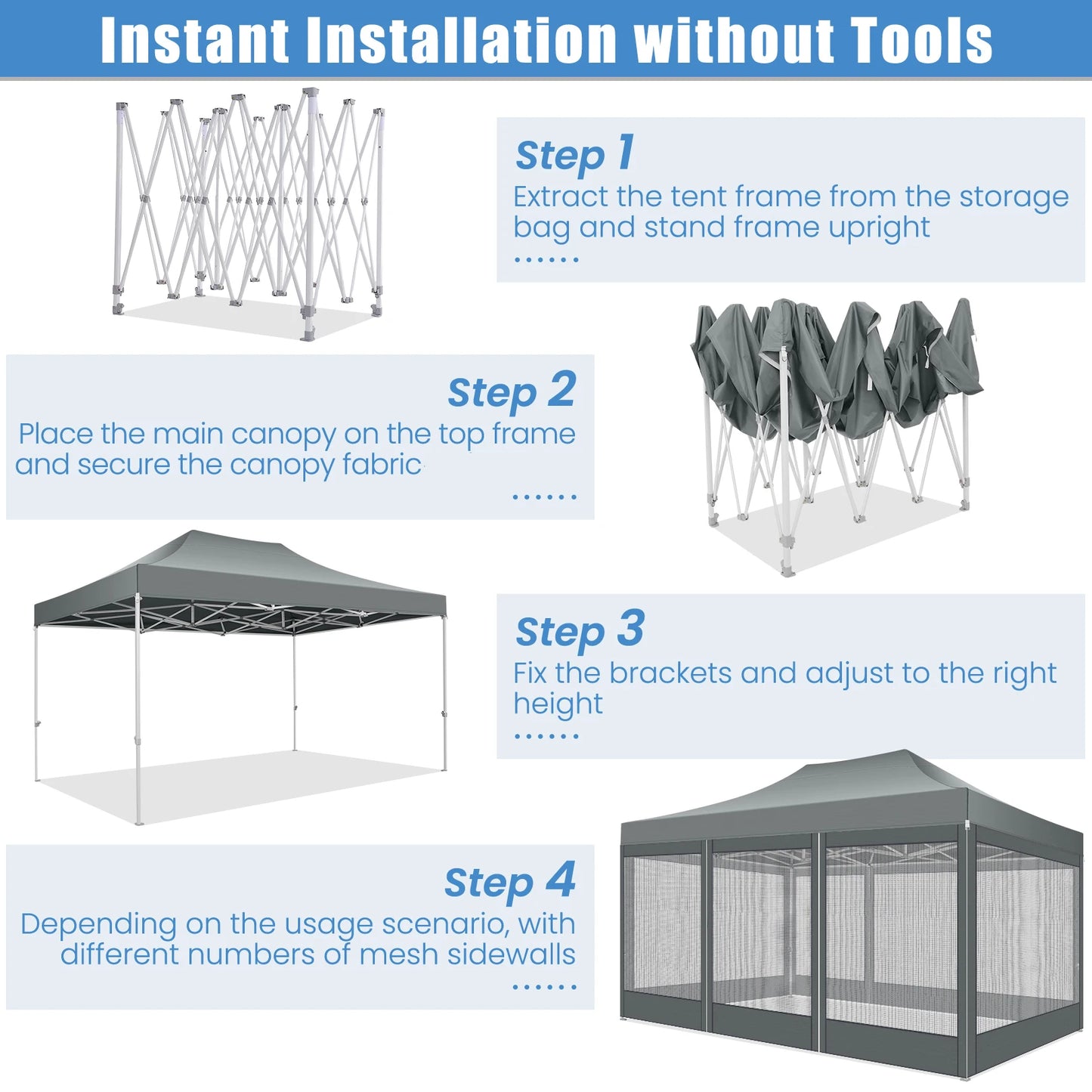 10x15 FT Heavy Duty Pop Up Canopy with 4 Sidewalls, Commercial Gazebo Party Tent with Mosquito Netting Wall Easy Set Up Outdoor